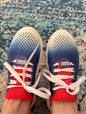 CROCS Blue and Red Gradient Lace-Up Sneakers with White Laces